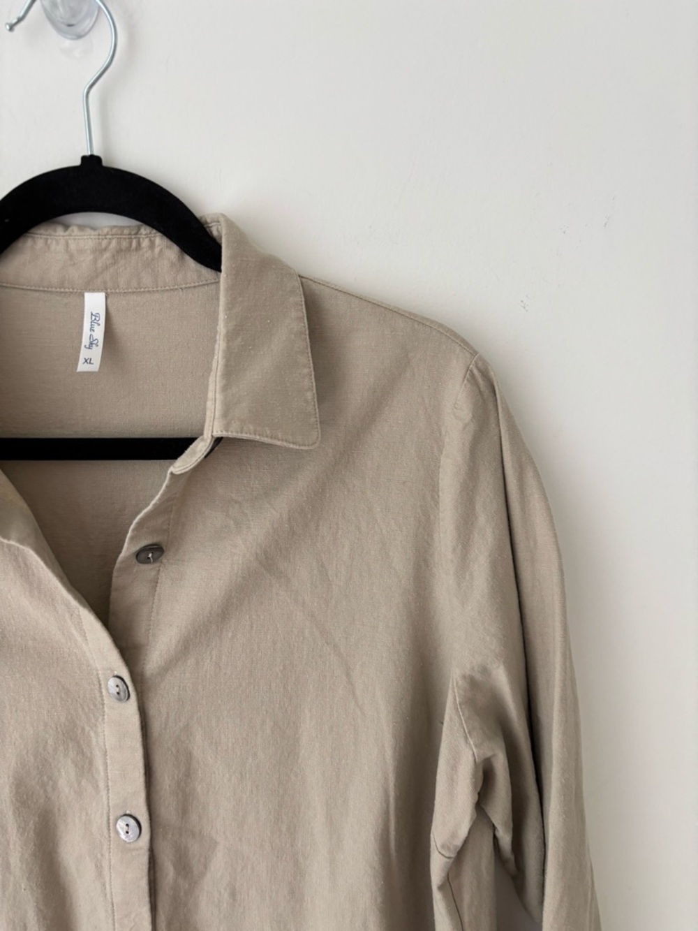 Blue Sky Clothing Linen Blend Shirt Dress Tunic Lagenlook Beige Oversized XL - Picture 3 of 11